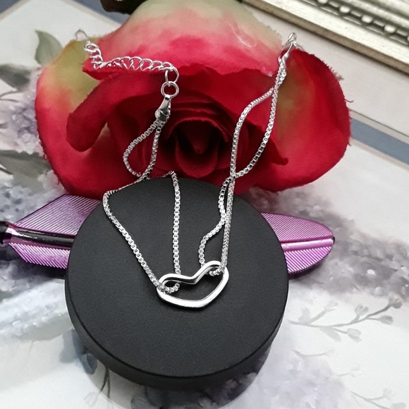 A3 NEW Sterling Double Chain Floating Heart - Picture 2 of 7